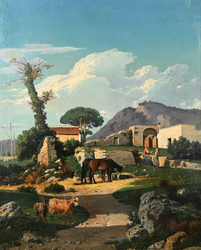 Nicola Palizzi - Dintorni di Napoli, olio su tela