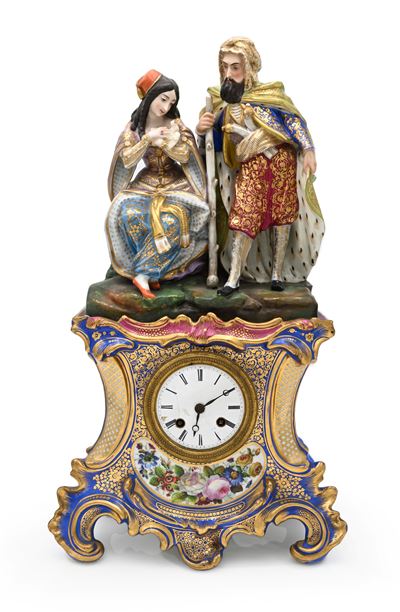 Jacob Petit, Grande orologio in porcellana policroma con gruppo scultoreo, Francia, metà del XIX ...