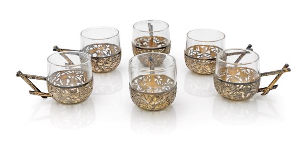 Servizio da liquore in vetro e argento, inizi XX secolo