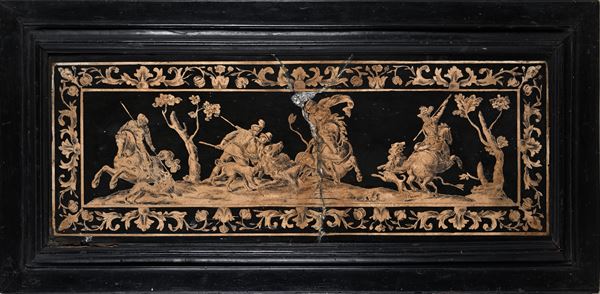 Pannello rettangolare in scagliola, Emilia, XVII secolo, in cornice