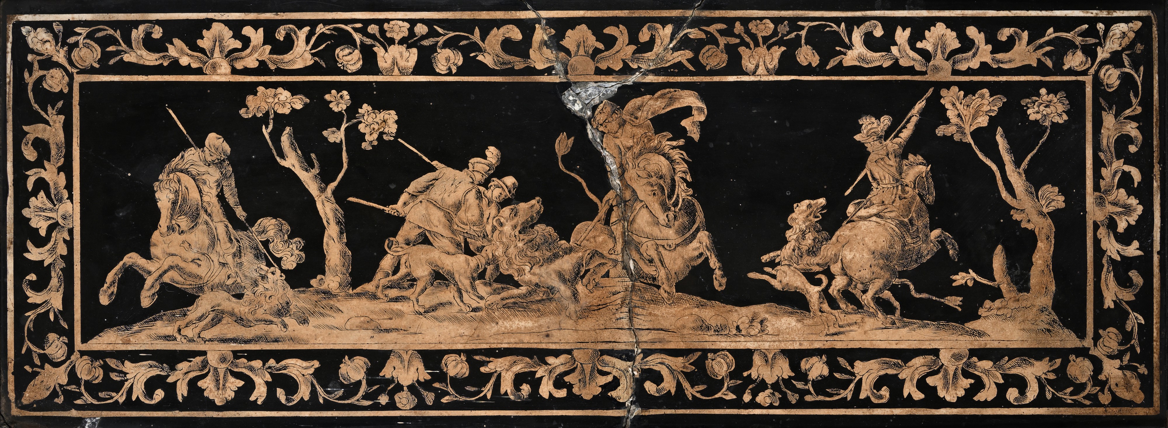 Pannello rettangolare in scagliola, Emilia, XVII secolo, in cornice