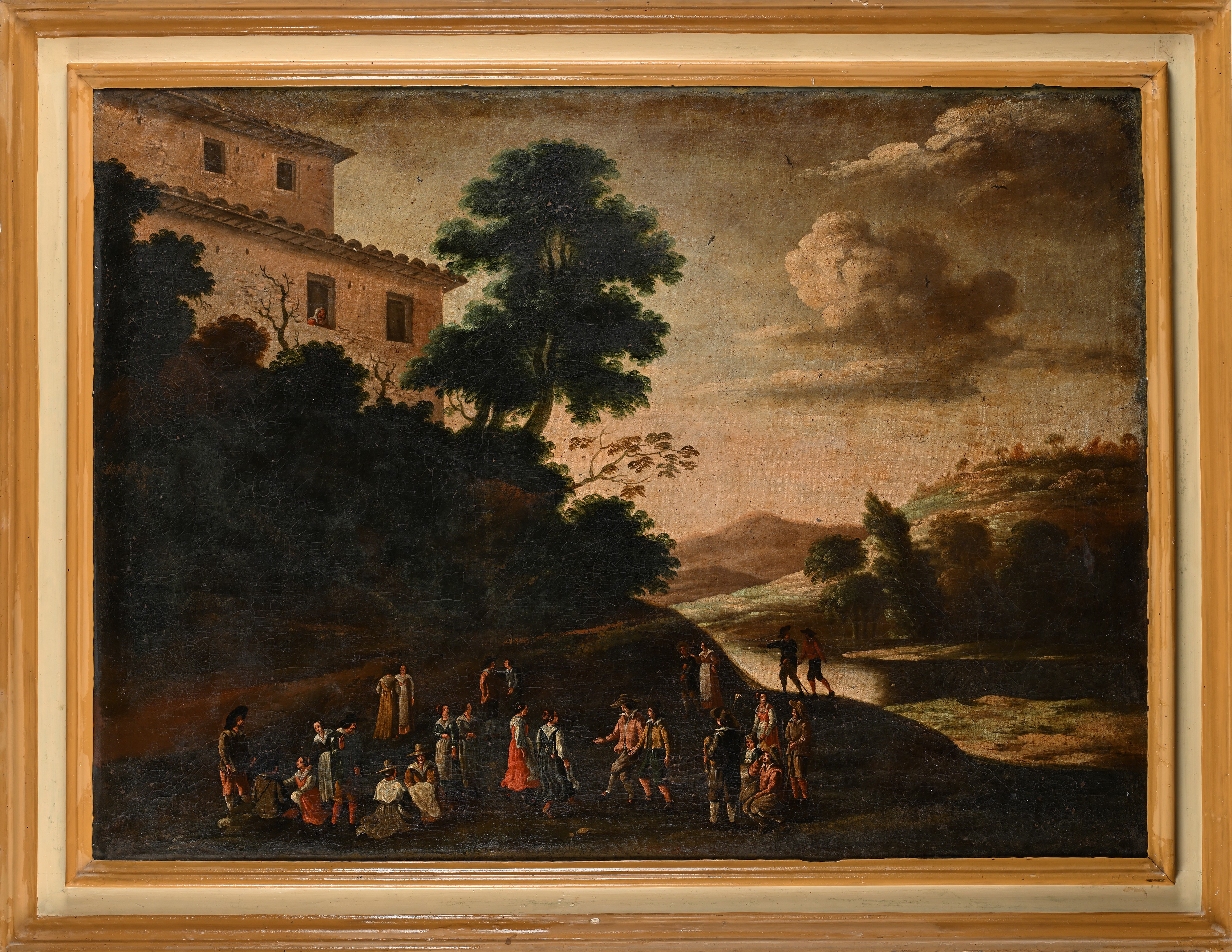Pittore del XVIII Secolo - Paesaggio con figure, olio su tela