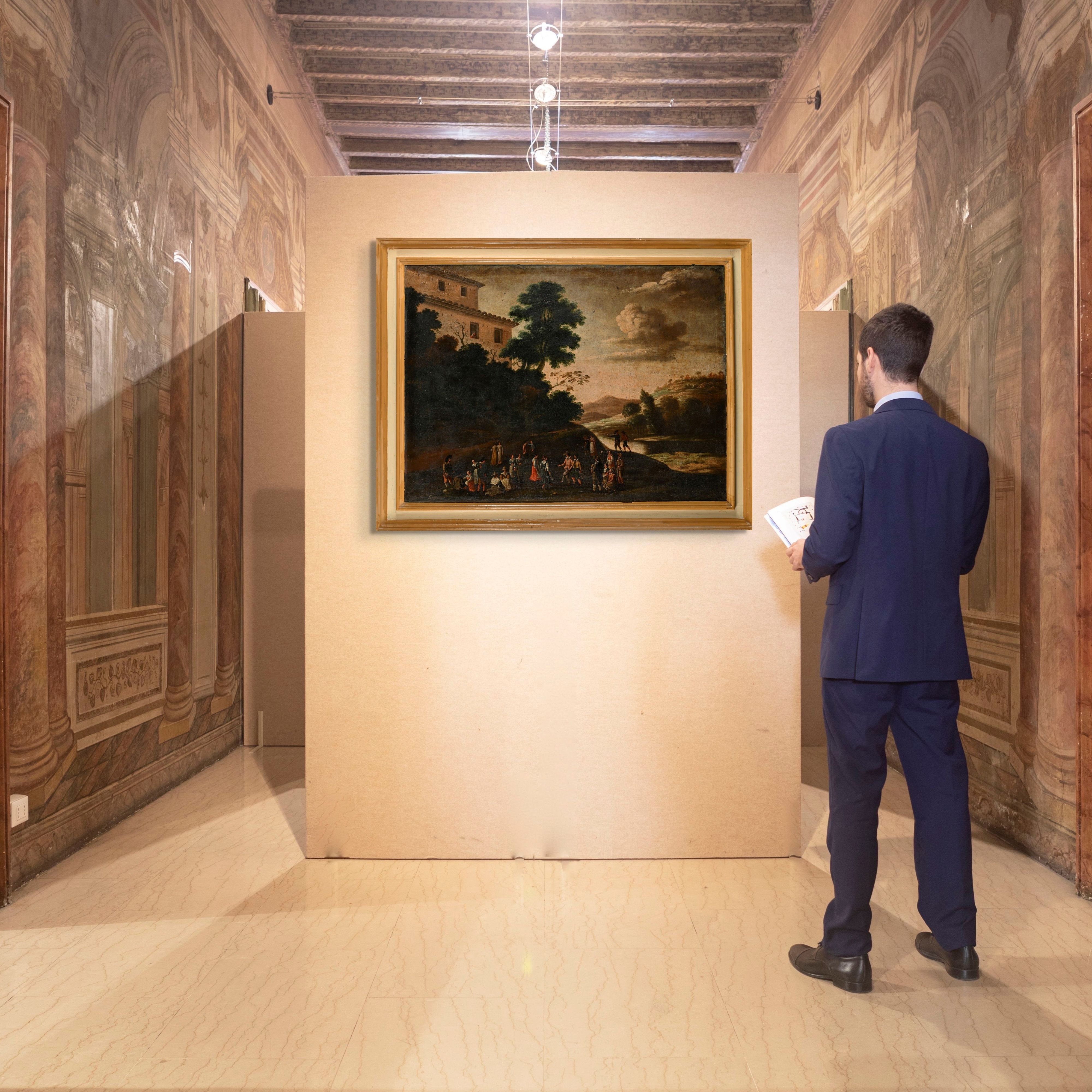 Pittore del XVIII Secolo - Paesaggio con figure, olio su tela