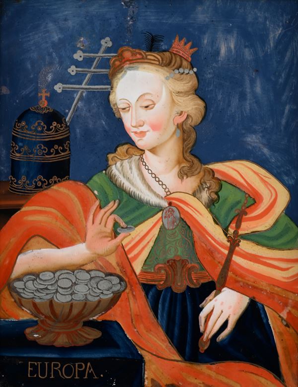 Dipinto sotto vetro raffigurante il continente Europa