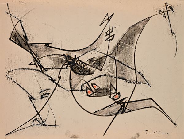 Salvatore Provino : Composizione astratta  - Inchiostro, pastelli e carboncino su carta - Auction Time Auction - Modern and Contemporary Art - Casa d'Aste Arcadia