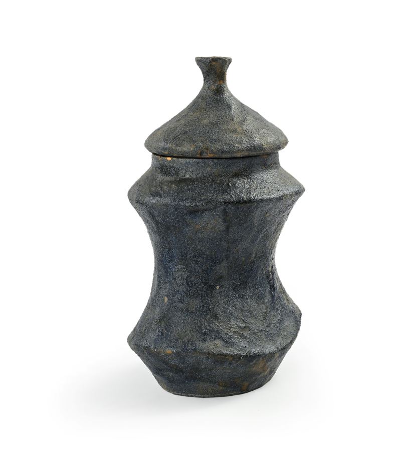 Brocca con coperchio in ceramica smaltata blu
