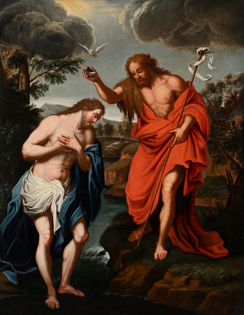 Pittore del XVIII Secolo - Battesimo di Cristo, olio su tela