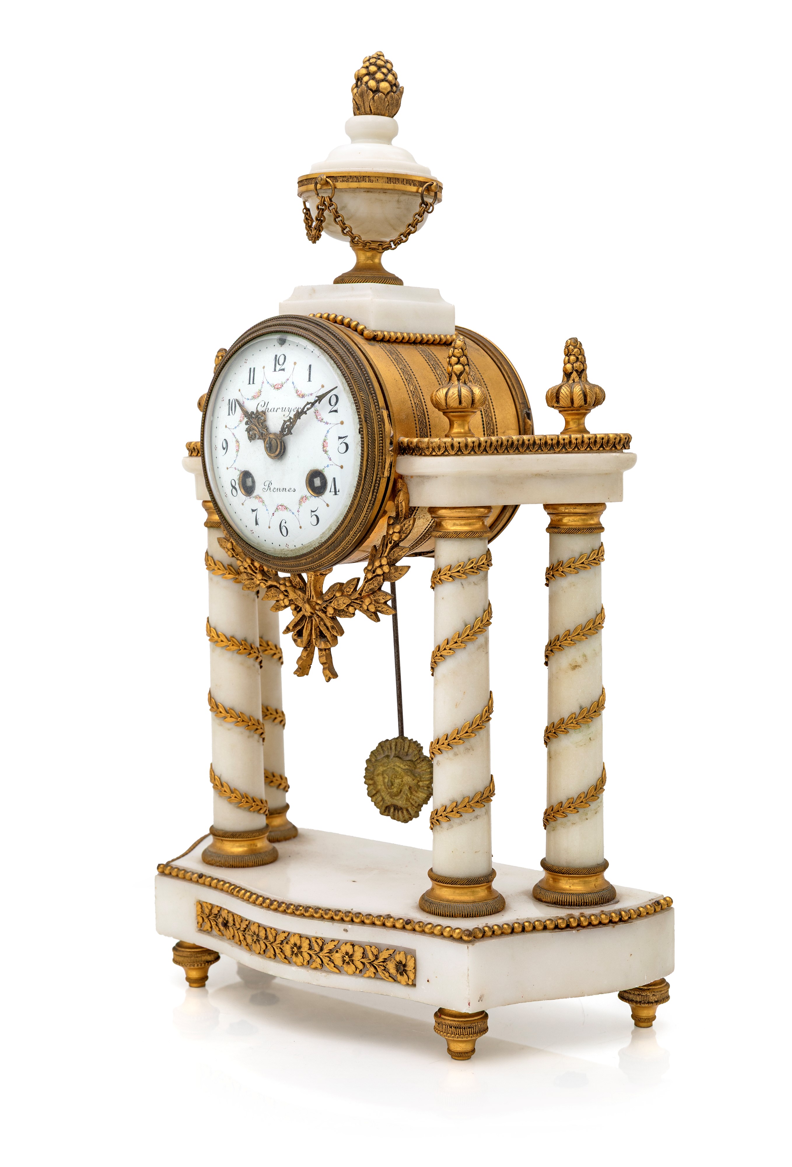 Orologio a portico in marmo bianco, Francia, XIX secolo