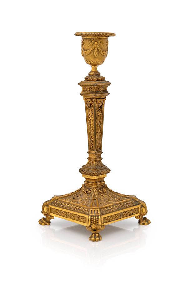 Candeliere in bronzo dorato, fine XVIII secolo