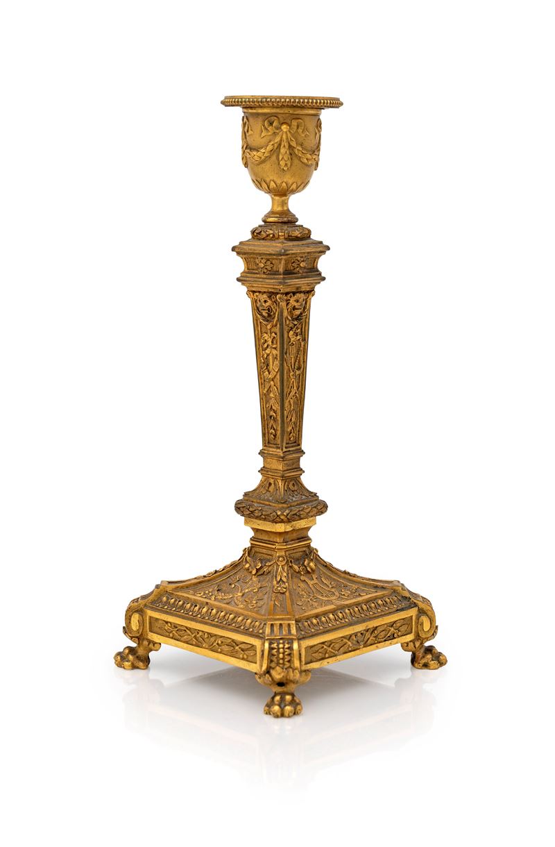 Candeliere in bronzo dorato, fine XVIII secolo