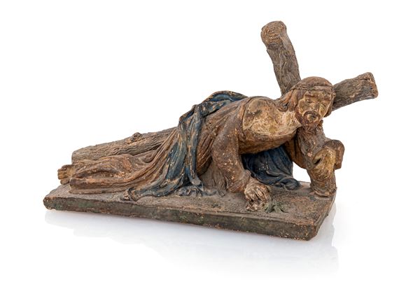 Plasticatore del XVIII secolo - Gesù prostrato sotto il peso della croce