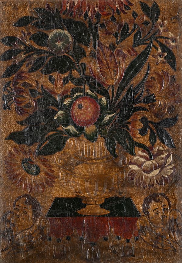 Pannello in cuoio di Cordova, Spagna, XIX secolo