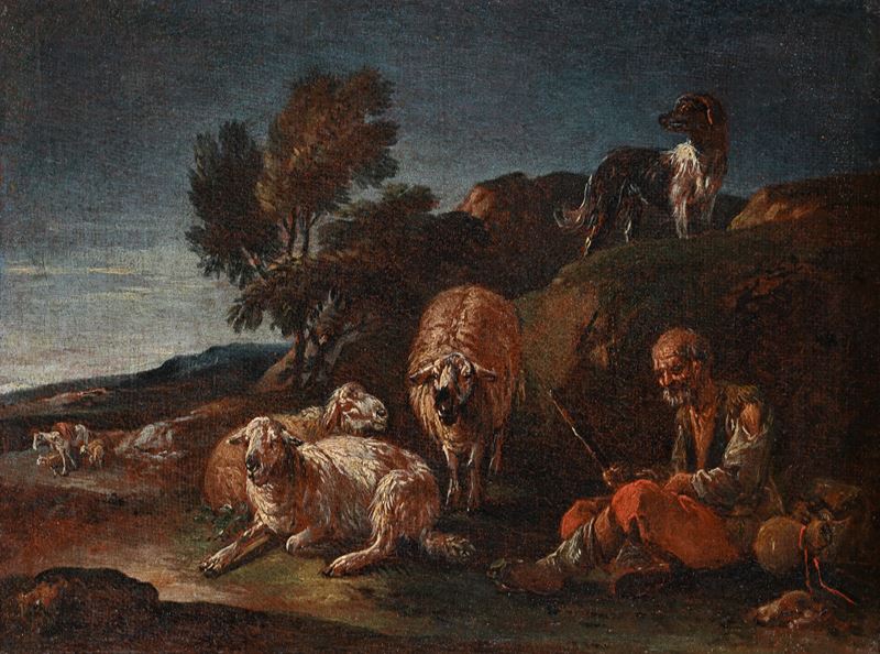 Pastore anziano con gregge