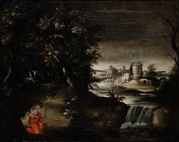 Pittore della fine del XVIII secolo - Paesaggio con San Girolamo