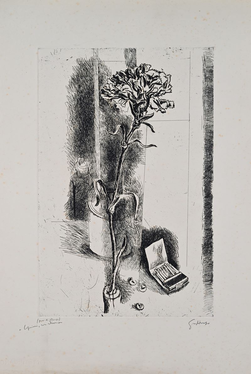 Renato Guttuso - Veduta di interno con fiammiferi, puntine e sterlizia