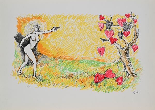 Renato Guttuso : I cuori  - Litografia - Asta Grafica Internazionale e Multipli d'Autore - Casa d'Aste Arcadia