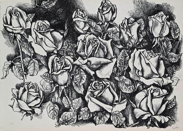 Renato Guttuso : Le Rose  - Litografia - Asta Grafica Internazionale e Multipli d'Autore - Casa d'Aste Arcadia