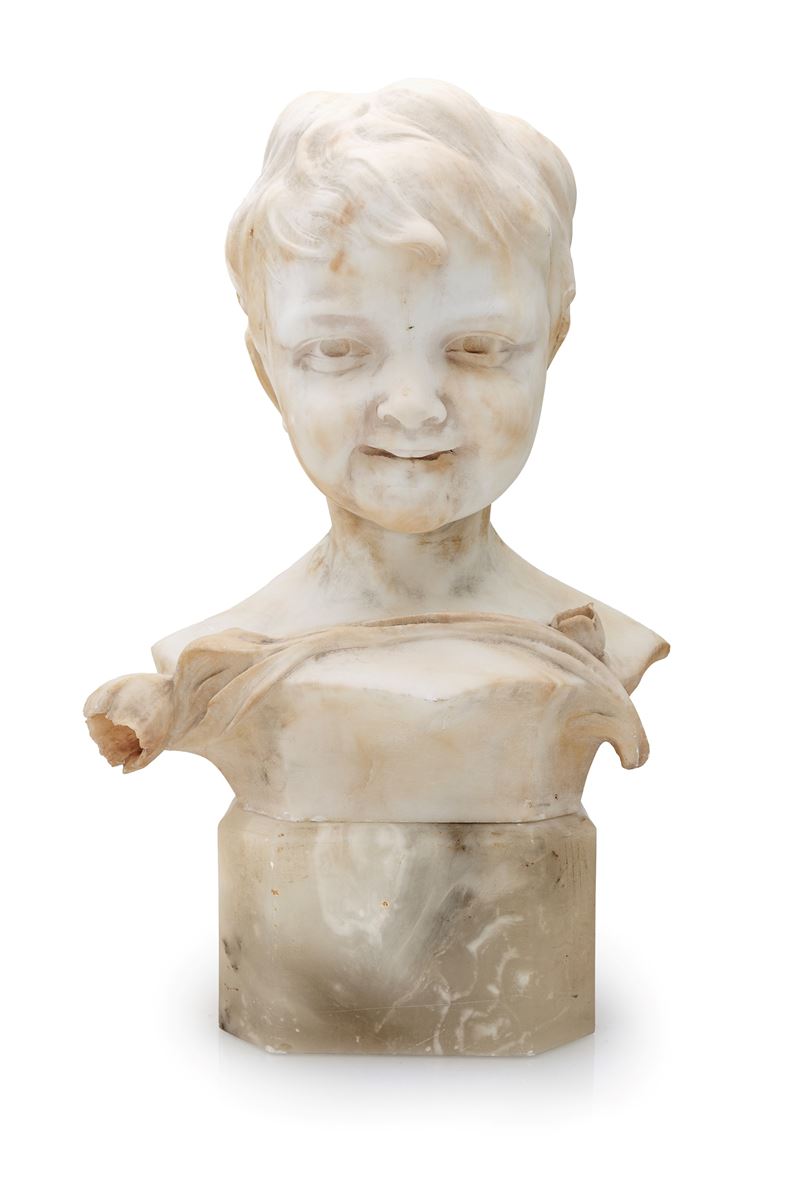 Scultore Fine XIX/inizi XX Secolo - Bambina sorridente in alabastro