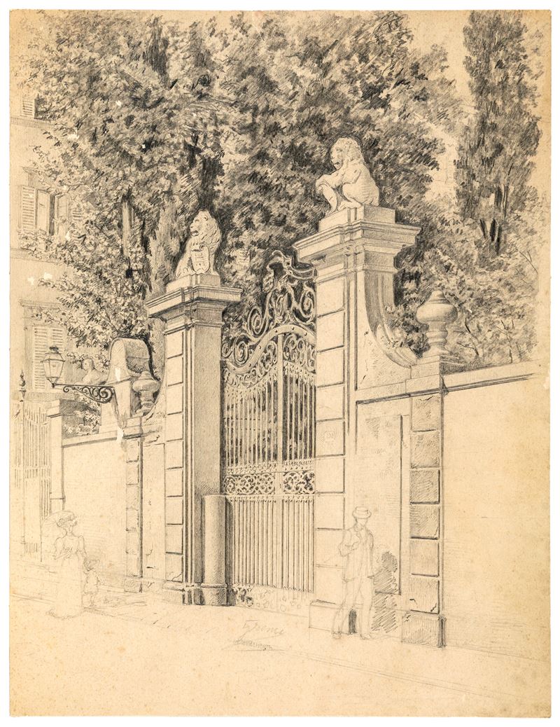 Scuola Italiana del XIX Secolo - Veduta del cancello di Giardino Torrigiani a Firenze