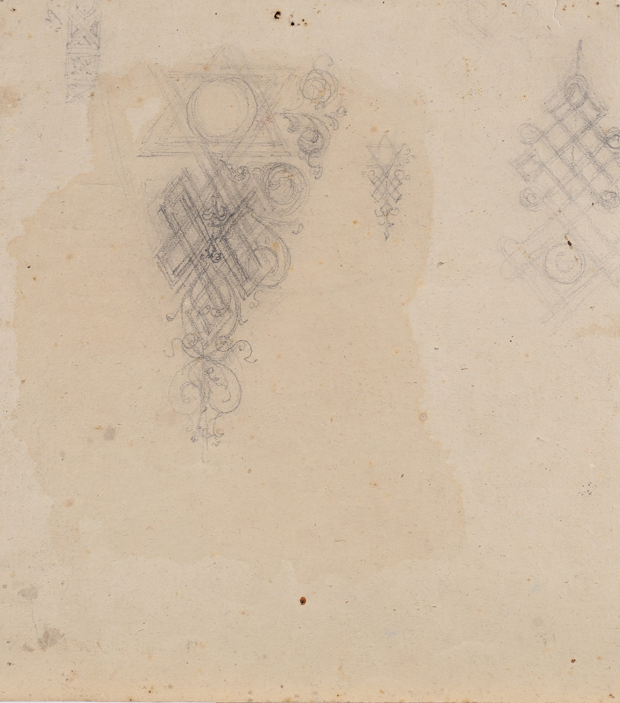 Recto: Studio di Amore che tende l'arco - Verso: Studi di ornamenti