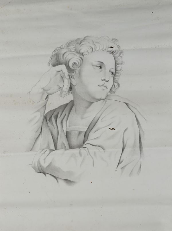 Studio da Raffaello - Teste della Celebre Scuola d'Atene dipinta da Raffaello Sanzio da Urbino nel Palazzo Vaticano ; disegnate in XL carte dal Cavalier Antonio Raffaello Mengs incise da Domenico Cunego