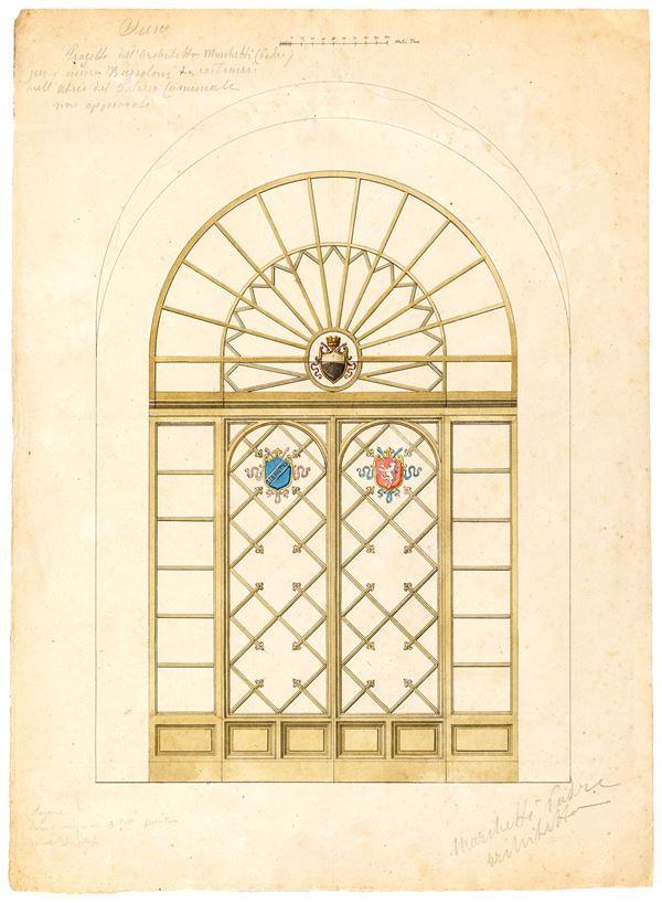 Progetto dell'architetto Marchetti (padre) per i nuovi bussoloni da costruire nell'atrio del Palazzo Comunale non approvato