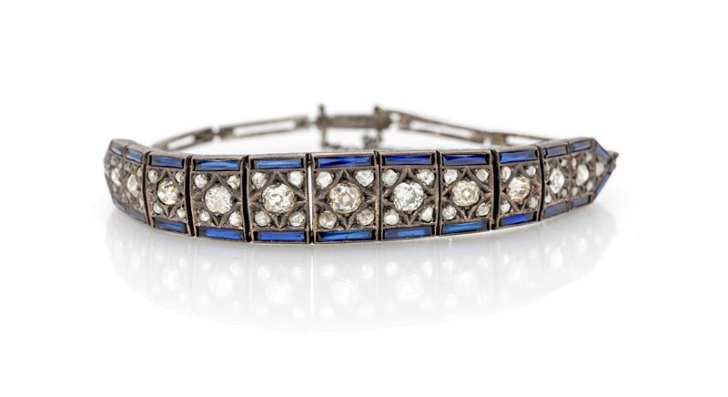 Bracciale Art Decò in argento, diamanti e zaffiri