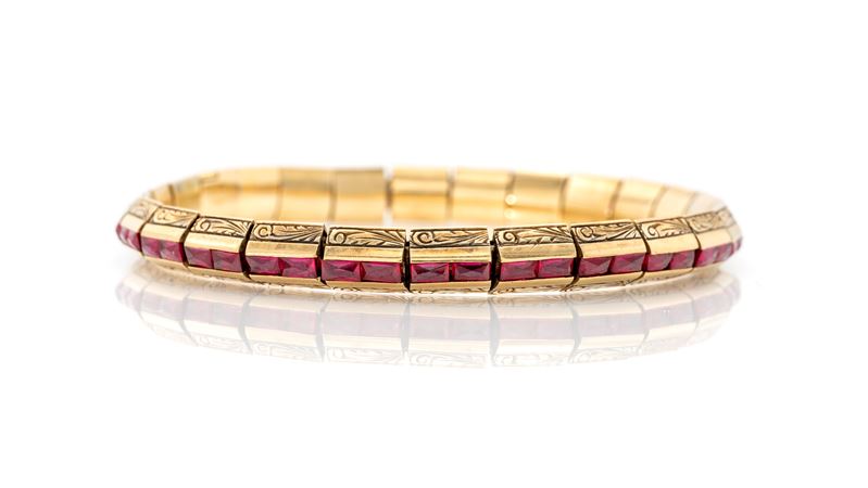 Bracciale Art Decò in oro e pietre rosse
