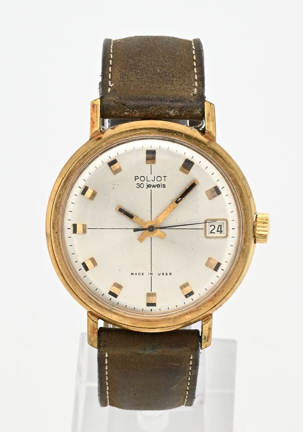 Poljot 2616 - Orologio da polso automatico con datario da uomo in metallo placcato in oro giallo con fondello in acciaio
