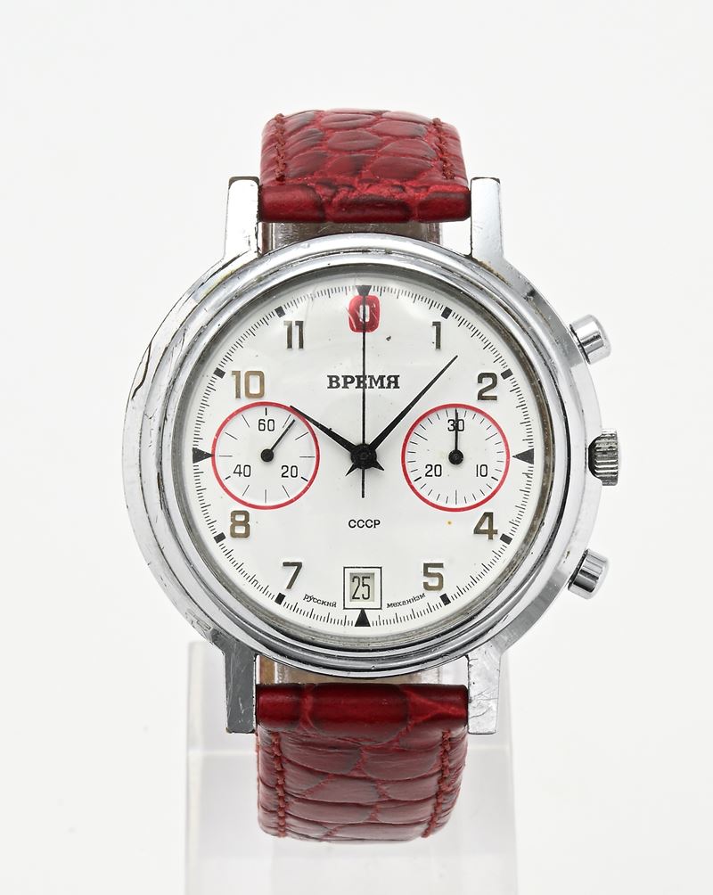 Vremia (Poljot 3133) - Orologio da polso cronografo con datario manuale da uomo in acciaio