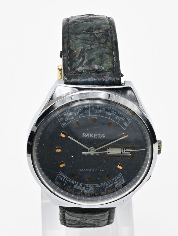 Raketa Perpetual Calendar 2628H - Orologio da polso calendario perpetuo a carica meccanica in metallo cromato