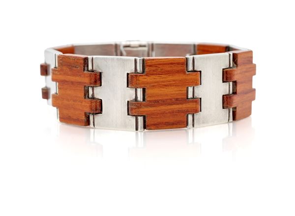 Gucci, bracciale in argento e legno
