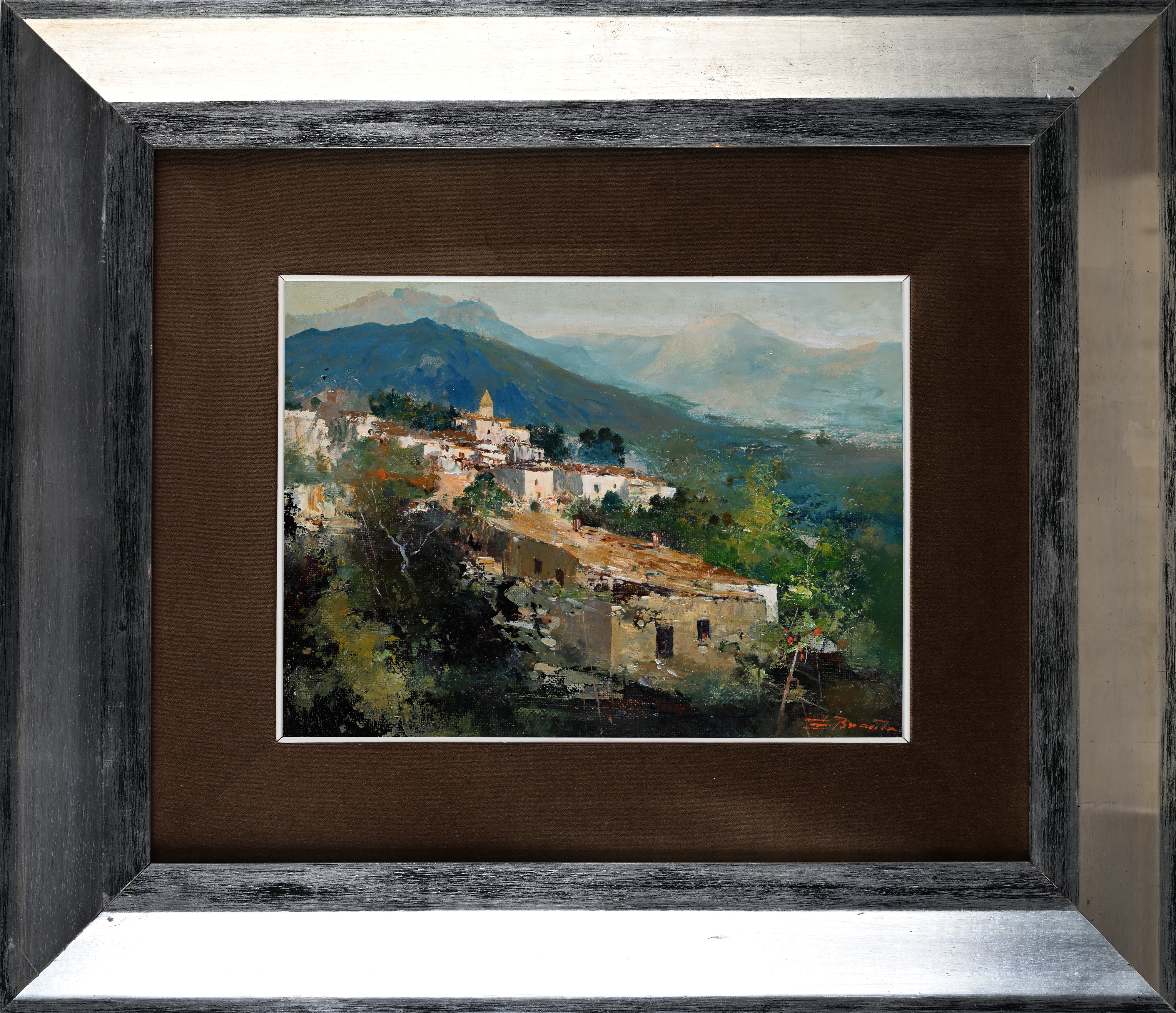 Ezelino Briante - Paese in collina, olio su tela