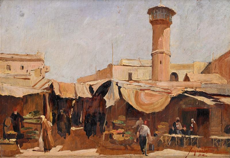 Scuola Italiana Prima Metà del XX Secolo - Scuola italiana, Veduta di città araba, olio su tavola