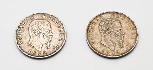 5 Lire 1870 Roma e Milano
