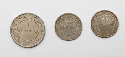 Somalia AFIS, 1 somalo e monete da 50 centesimi (1950)