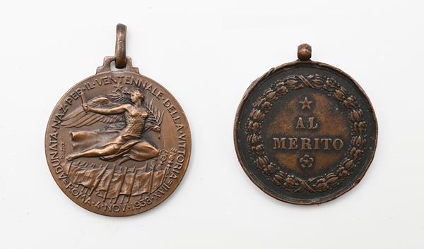 Medaglia in bronzo al merito; Medaglia in bronzo Adunata Roma 4 Novembre 1938 Ventennale della Vittoria Vittorio Emanuele III Regno d'Italia