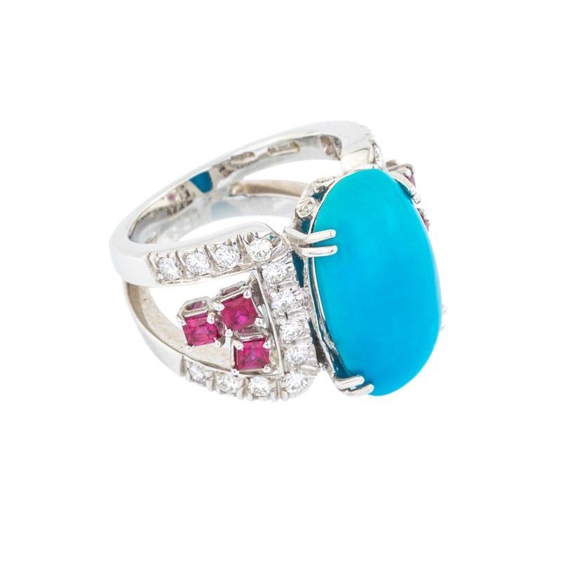 Anello in Oro Bianco con Turchese Aseman