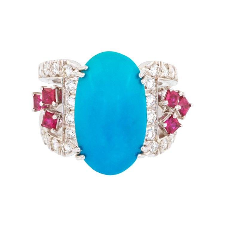 Anello in Oro Bianco con Turchese Aseman