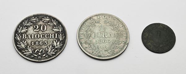 20 bajocchi, 1 lira e 1 centesimo Pio IX