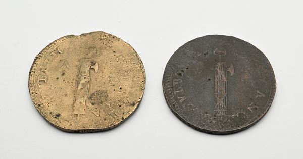 2 monete da 2 Bajocchi Repubblica Romana