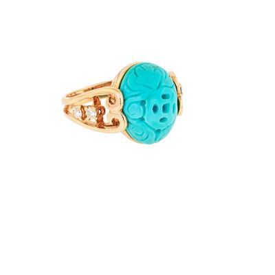 Anello in Oro Rosa con Turchese Inciso