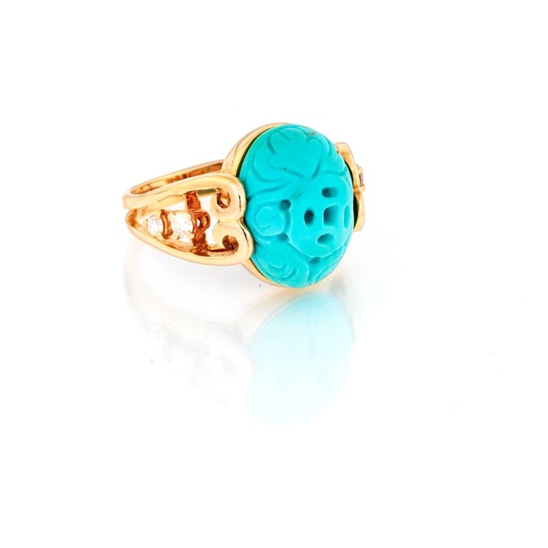 Anello in Oro Rosa con Turchese Inciso