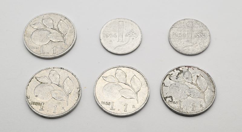 Repubblica Italiana, serie di Lire 1 (1946, 1950, 1956, 1959) – 4 monete