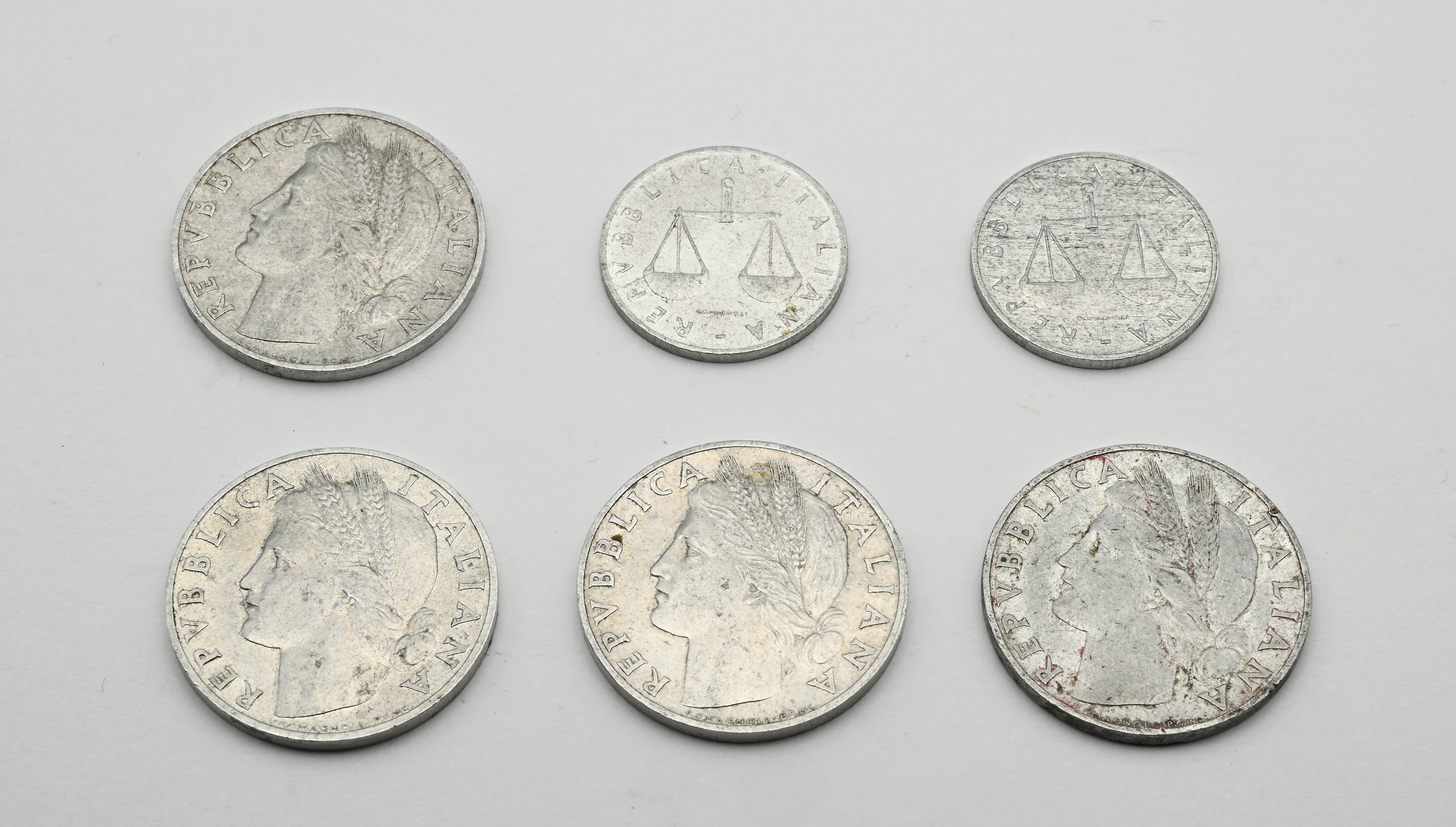 Repubblica Italiana, serie di Lire 1 (1946, 1950, 1956, 1959) – 4 monete