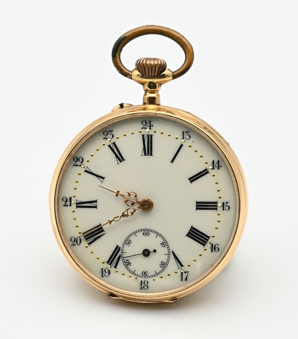 Anonimo svizzero - Orologio da tasca con scappamento a cilindro remontoir da uomo in oro 18Kt