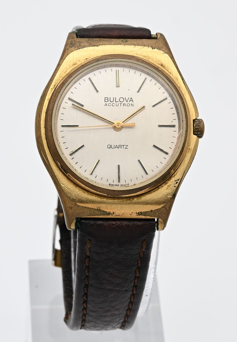 Bulova Accutron 8074 - Orologio da polso da uomo in metallo placcato in oro giallo 10M con fondel...