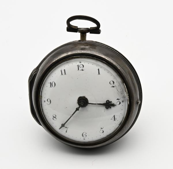 Thomas Moore Ipswich - Orologio da tasca a doppia cassa in argento con scappamento a verga e carica a chiavetta 