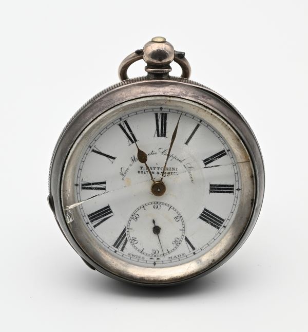 T. Fattorini Bolton & Skipton - Orologio da tasca svizzero con scappamento ad ancora e carica a chiavetta da uomo in argento 935/000 (Non magnetic Capped Lever)