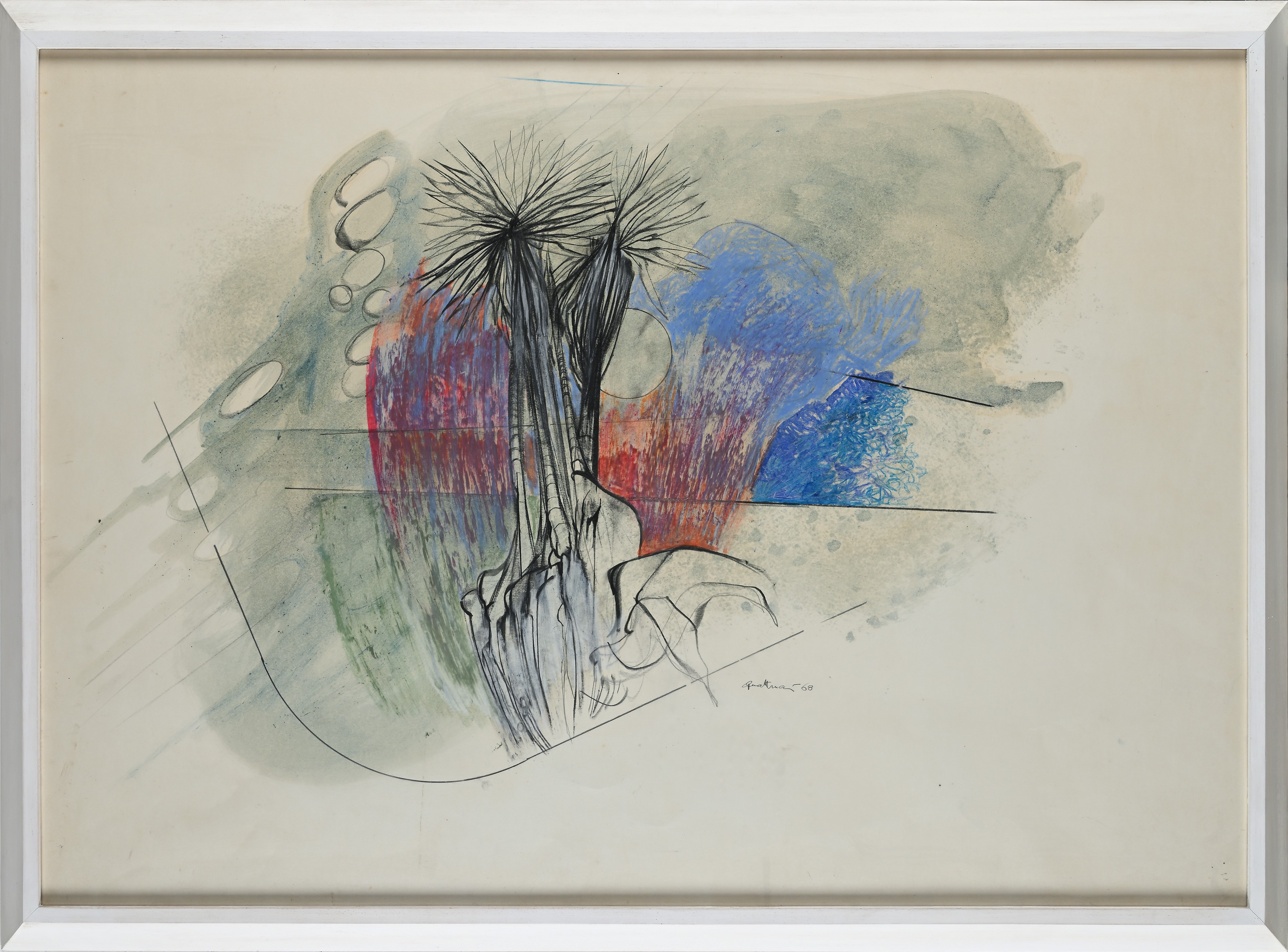 Carlo Quattrucci - Composizione (matita, carboncino, pastelli cerosi e acquarello su carta)